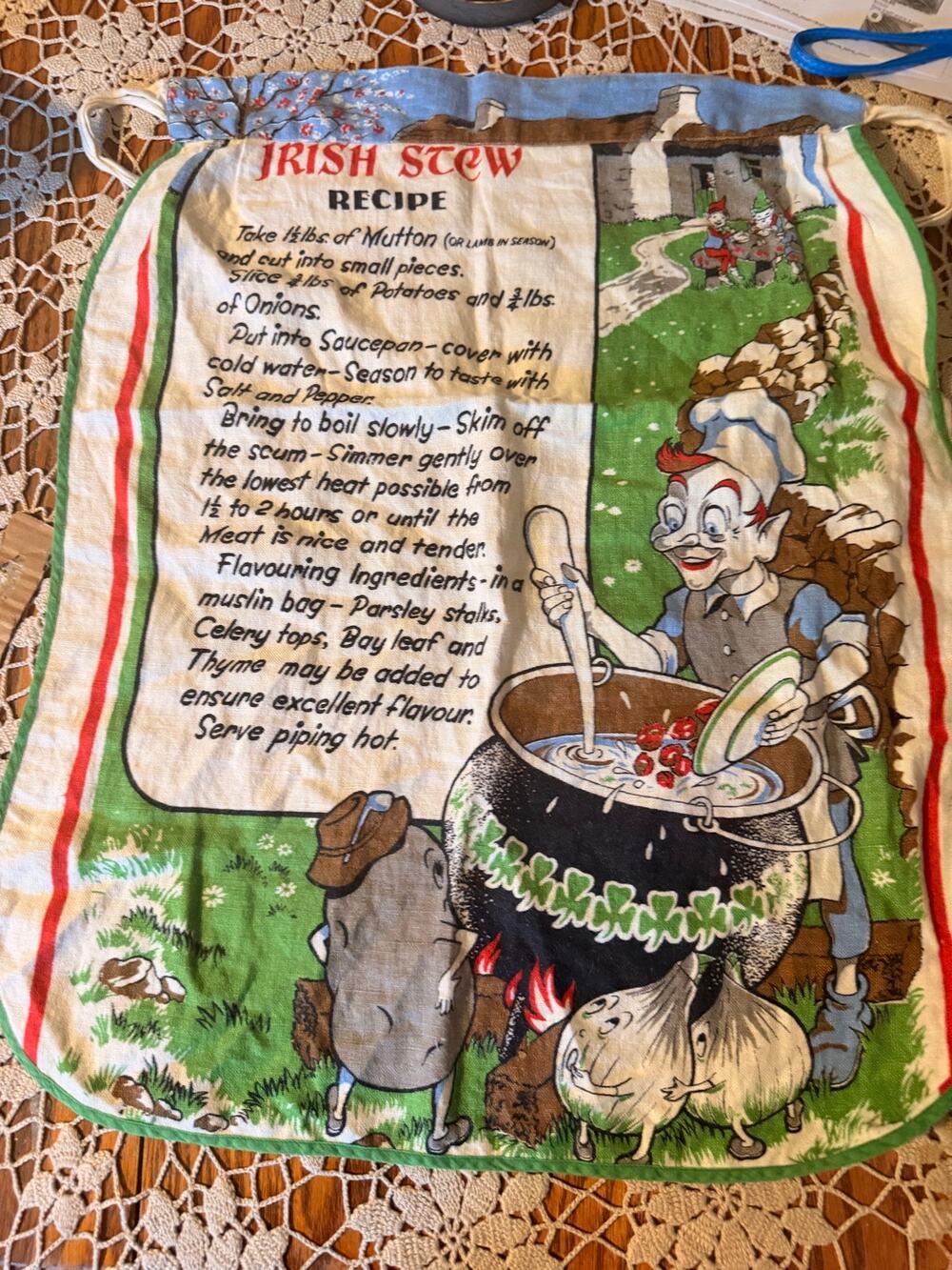 irish apron Vintage Irish Stew Recipe Apron Linen St Patrick’s Day Decor